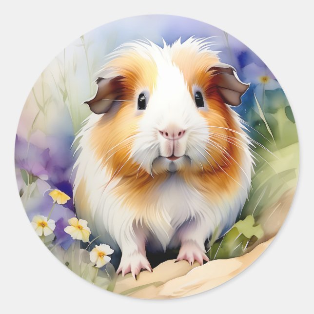 Guinea Pig Delicate Watercolor Classic Round Sticker (Front)