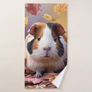 Guinea Pig & Falling Autumn Leaves  Bath Towel