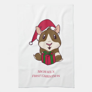 Guinea Pig First Christmas Holiday Personalized Kitchen Towel