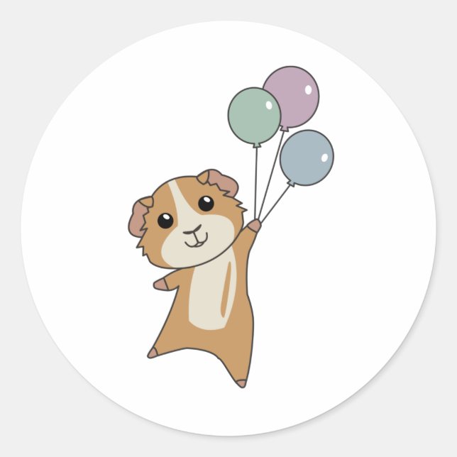 Guinea Pig Flies With Balloons Cute Animals Baby Classic Round Sticker (Front)