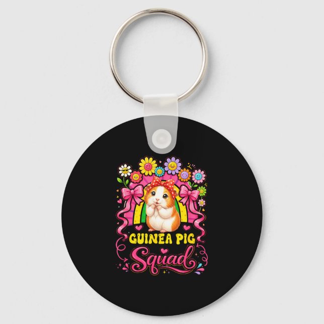 Guinea pig funny squad colourful floral rainbow keychain (Front)