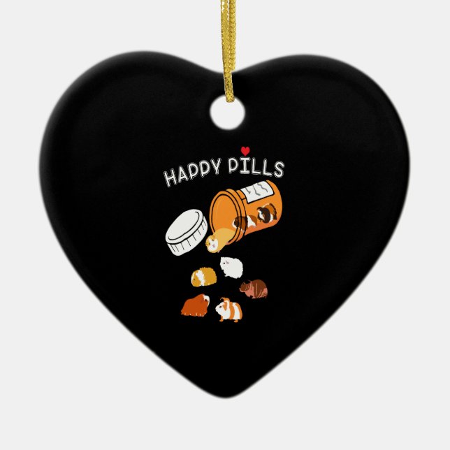Guinea Pig Gift | Happy Pills Guinea Pig Ceramic Ornament (Front)