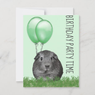 Guinea Pig Girly Green Balloon Custom Birthday Invitation
