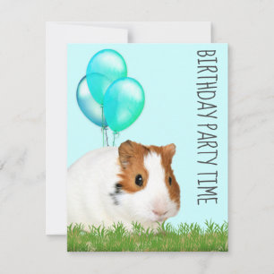 Guinea Pig Green Blue Balloons Custom Birthday  Invitation