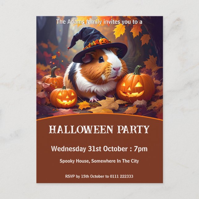Guinea Pig Halloween Party Invitation Postcard (Front)