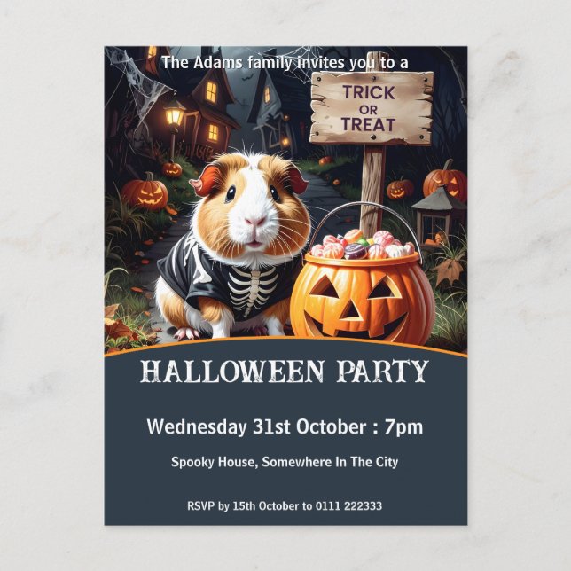 Guinea Pig Halloween Party Invitation Postcard (Front)
