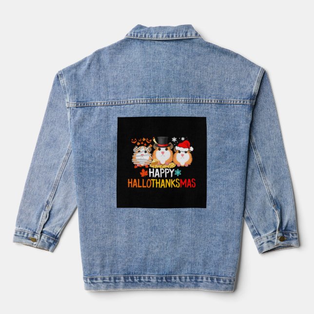 Guinea Pig Halloween Thanksgiving Christmas Denim Jacket (Back)