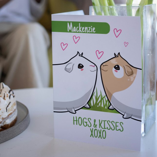 Guinea Pig Hogs and Kisses personalized Valentines Holiday Card (Guinea Pig Hogs and Kisses personalized Valentines Holiday Card by Ricaso. Two cute guinea pigs)