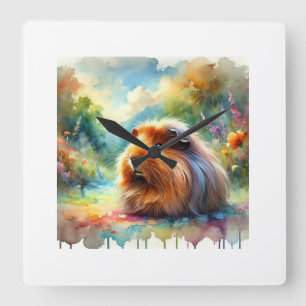 Guinea Pig in a Serene Watercolor Garden 160724ARE Square Wall Clock