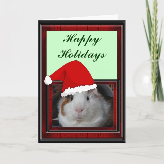 Guinea Pig in Santa Hat Holiday Card (Front)