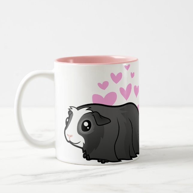 Guinea Pig Love (long hair) Two-Tone Coffee Mug (Left)