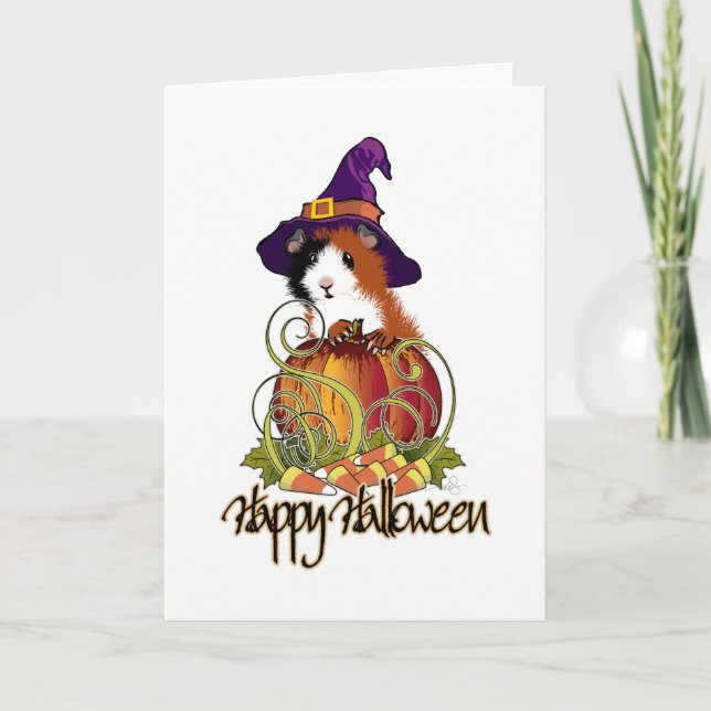 Guinea Pig 'n Pumpkin Halloween Card (Front)