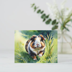 Guinea Pig on Grass Pet Lover Cavy Watercolor Postcard