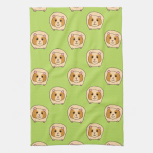 Guinea Pig Pattern, on Green. Kitchen Towel