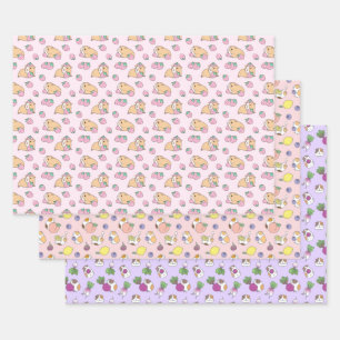 Guinea pig pattern set of three wrapping paper sheet