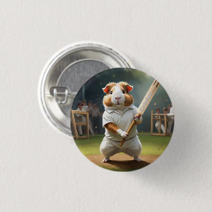 Guinea Pig Playing Cricket, 1 Inch Round Button