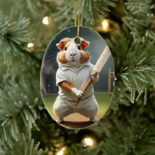 Guinea Pig Playing Cricket, Ceramic Ornament