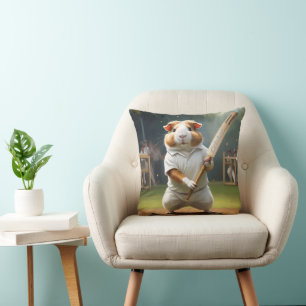 Guinea Pig Playing Cricket, Throw Pillow