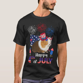 Guinea Pig Proud American Flag Fireworks Happy 4th T-Shirt