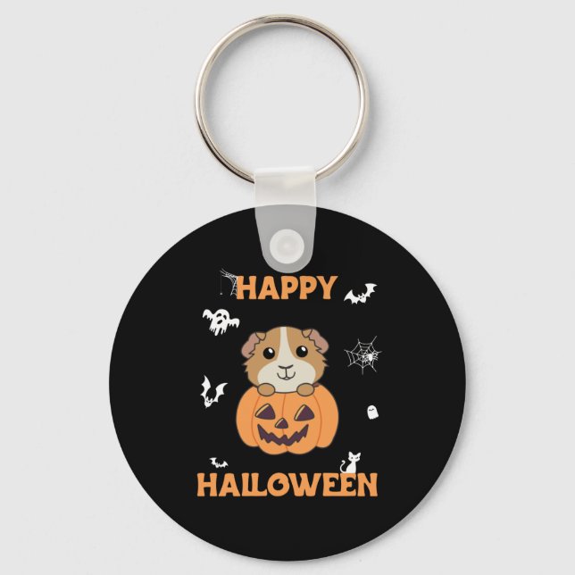 Guinea Pig Pumpkin Sweet Animals Happy Halloween Keychain (Front)