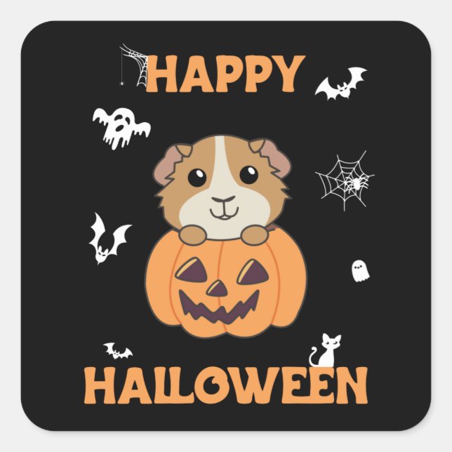 Guinea Pig Pumpkin Sweet Animals Happy Halloween S Square Sticker (Front)
