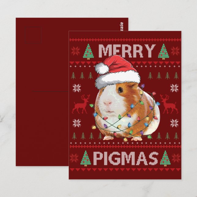 Guinea Pig Ugly Christmas Sweater Merry Pigmas Postcard (Front/Back)