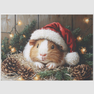 Guinea Pig Wearing a Santa Hat Decoupage Tissue Paper