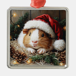 Guinea Pig Wearing a Santa Hat Metal Ornament