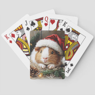 Guinea Pig Wearing a Santa Hat Playing Cards
