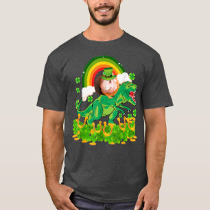 Guinea Pig Wearing Irish Hat Riding Dinosaur T Re  T-Shirt