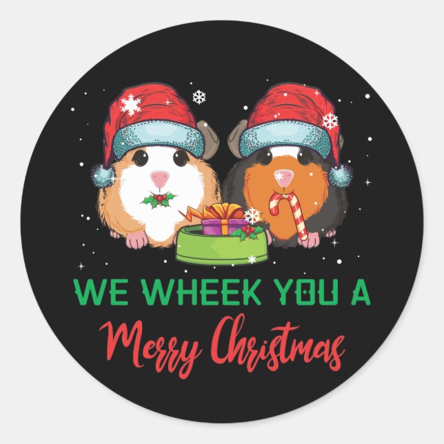 Guinea Pig Wheek You A Merry Christmas Classic Round Sticker (Front)