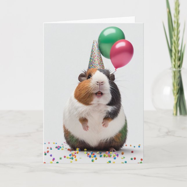 Guinea pig with Party Hat Folded Greeting Card (Front)