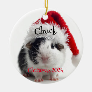 Guinea Pig with Santa Cap Personalized Ornament