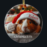 Guinea Pig with Santa Cap Personalized Ornament<br><div class="desc">Adorable Guinea Pig with Santa Cap personalized Christmas Holiday Ornament with name and Christmas year</div>
