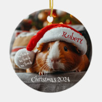Guinea Pig with Santa Cap Personalized Ornament