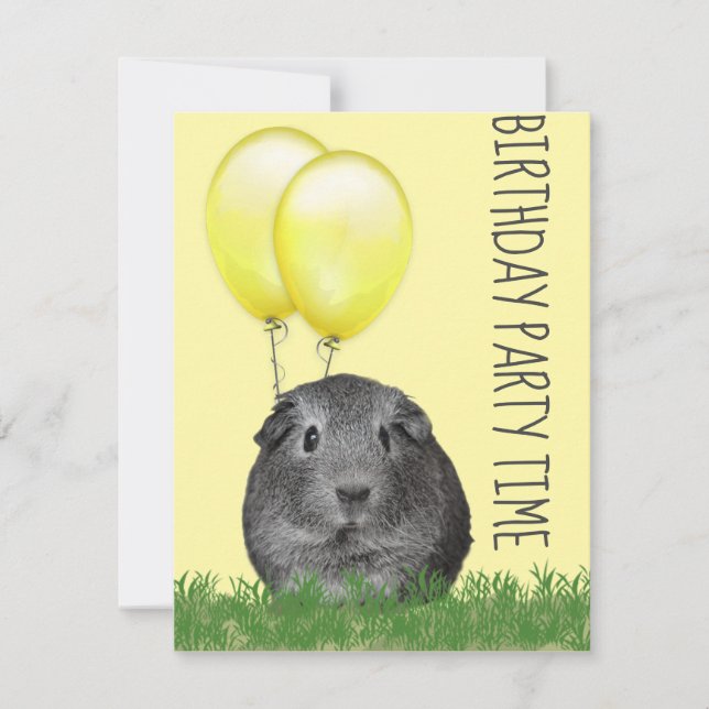 Guinea Pig Yellow Balloons Custom Birthday Invitation (Front)