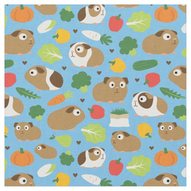 Guinea Pigs And Their Treats Fabric (Close Up)