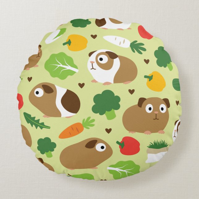 Guinea Pigs And Their Treats Round Pillow (Front)