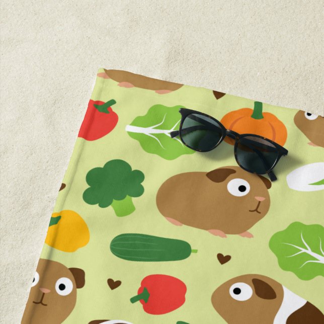 Guinea Pigs And Their Treats Seamless Pattern Beach Towel (In Situ)