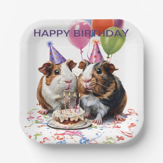 Guinea Pigs Birthday Party Square Paper Plate (Front)