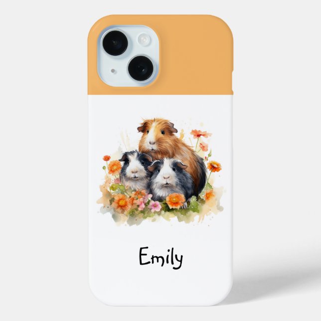 Guinea Pigs Flowers Cute Whimsical Personalized Case-Mate iPhone Case (Back)