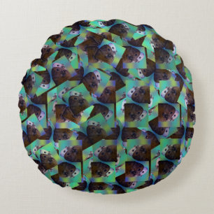 Guinea Pigs In A Abstract Design, Round Pillow