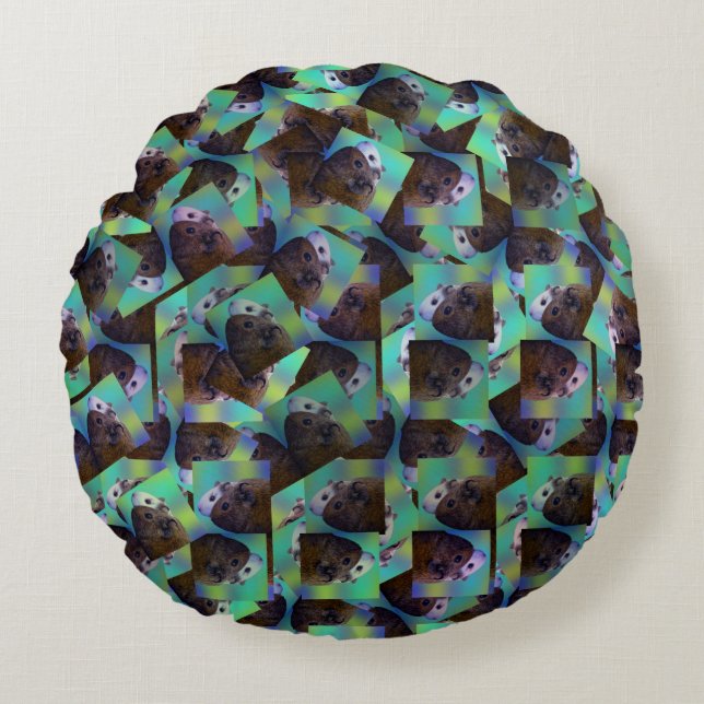Guinea Pigs In A Abstract Design, Round Pillow (Front)