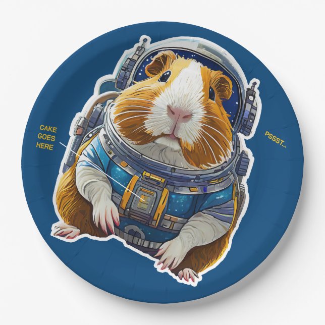 Guinea Pigs in Space! Retro Astronaut Explorer Paper Plate (Front)
