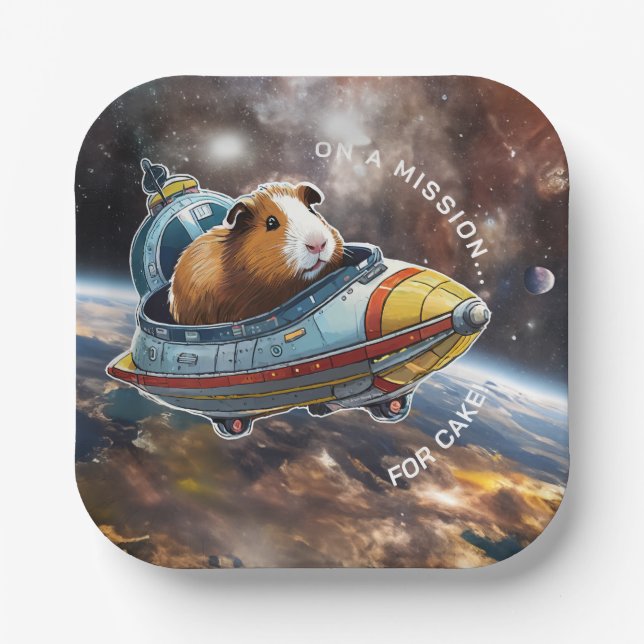 Guinea Pigs in Space! Retro Astronaut Explorer Paper Plate (Front)
