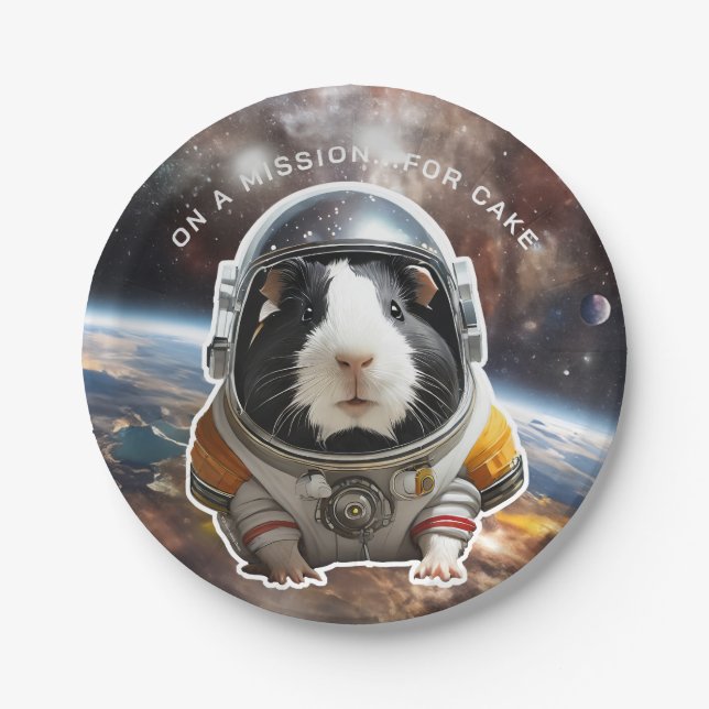 Guinea Pigs in Space! Retro  Explorer Astronaut Paper Plate (Front)