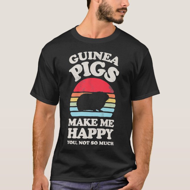 Guinea Pigs Make Me Happy Funny Guinea Pig Retro V T-Shirt (Front)