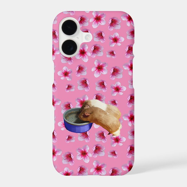 Guinea Pigs On Pink Blossoms,  iPhone Case (Back)