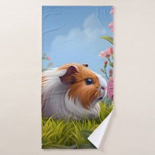 Guinea Pig's Pink Flower Paradise Bath Towel