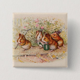 Guinea Pigs Planting in the Garden 2 Inch Square Button